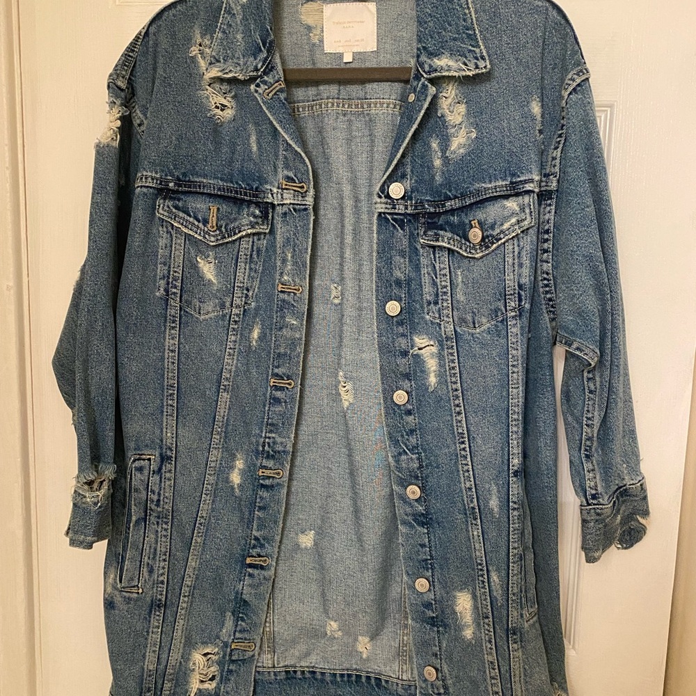 Zara Mid Length Destroyed Denim Jacket